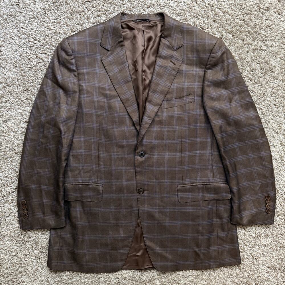 Canali Made In Italy Silk And Wool Brown Plaid Suit Jacket Size IT 52R / US 42R